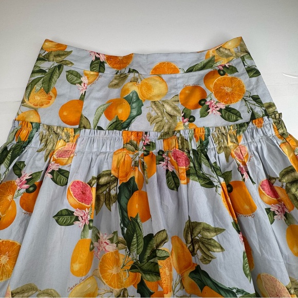 Cara Cara Skirt Women’s 8 Cotton Yellow Citrus Alessandra Print Ruffled Trim Zip - Picture 16 of 16